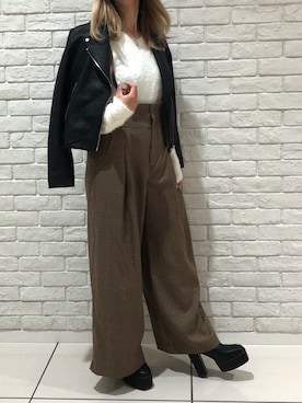 「one way（ワンウェイ）のアイテム（ライダースジャケット）」を使った、N a a a ⍤⃝さん（レディース・153cm）の秋コーディネート