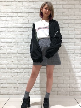 「one way（ワンウェイ）のアイテム（ブルゾン）」を使った、N a a a ⍤⃝さん（レディース・153cm）の春コーディネート