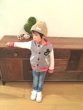 「アイテム（スタジャン、グレー系）」を使った、ichi☺︎araさん（キッズ・100cm）の秋コーディネート