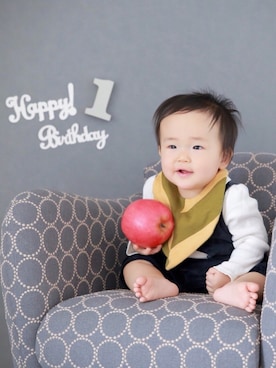 「アイテム（スタイ/よだれかけ、グリーン系）」を使った、ichi☺︎araさん（キッズ・70cm）の夏コーディネート