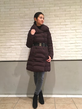 「アイテム（ダウンジャケット/コート、パープル系）」を使った、nano・universe 札幌ステラプレイス STAFFさん（レディース・160cm）の秋コーディネート