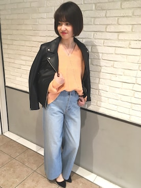 「NANO universe（ナノユニバース）のアイテム（ライダースジャケット）」を使った、nano・universe 札幌ステラプレイス STAFFさん（レディース・160cm）の冬コーディネート