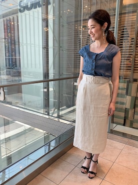 「CHEMBUR（チェンバー）のCHEMBUR/TWO-ST ANCLE 70（サンダル）」を使った、nano・universe 札幌ステラプレイス STAFFさん（レディース・160cm）の夏コーディネート