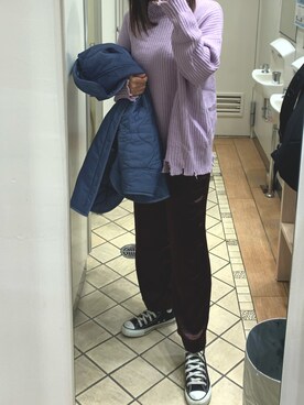 「タートルネック」｜「アイテム（ナイロンジャケット）」を使った、フウカさん（レディース・161cm）の冬コーディネート