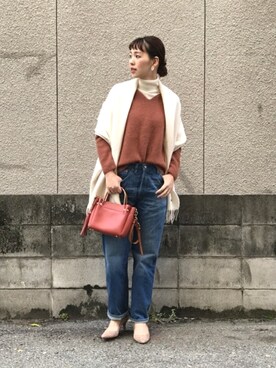 「URBAN RESEARCH ROSSO WOMEN（アーバンリサーチ　ロッソ）の無地ストール（ストール/ショール）」を使った、Hamaさん（レディース・164cm）の秋コーディネート