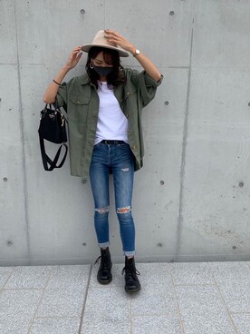 「Abercrombie&Fitch（アバークロンビーアンドフィッチ）のアイテム（帽子）」を使った、mさん（レディース・169cm）の秋コーディネート
