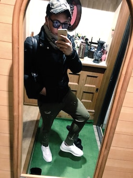 「jiggys shop（ジギーズショップ）のアイテム（ダウンジャケット/コート）」を使った、reiya fukushiさん（メンズ・175cm）の春コーディネート