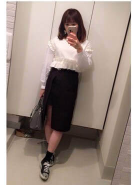 「ZARA（ザラ）のアイテム（シャツ/ブラウス、ホワイト系）」を使った、ゆみりんさん（レディース・163cm）の春コーディネート