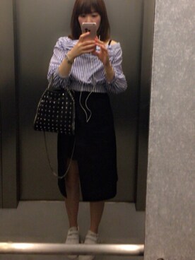 「ZARA（ザラ）のアイテム（シャツ/ブラウス、ブルー系）」を使った、ゆみりんさん（レディース・163cm）の夏コーディネート