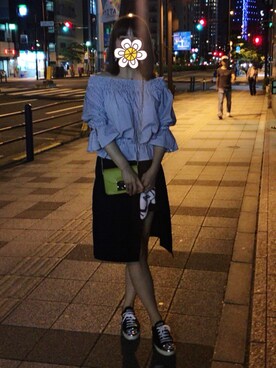 「The Virgnia（ザ ヴァージニア）のアイテム（シャツ/ブラウス、グレー系）」を使った、ゆみりんさん（レディース・163cm）の夏コーディネート