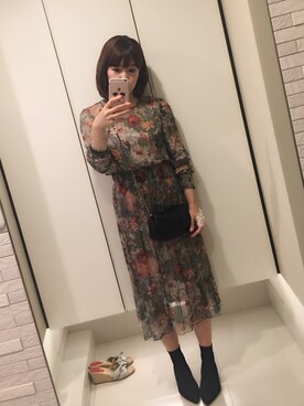 「ZARA（ザラ）のアイテム（ワンピース、グリーン系）」を使った、ゆみりんさん（レディース・163cm）の秋コーディネート