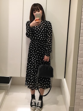 「ZARA（ザラ）のアイテム（ワンピース、ブラック系）」を使った、ゆみりんさん（レディース・163cm）の春コーディネート