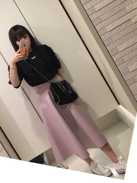 「birthdaybashshopのアイテム（スカート、ピンク系）」を使った、ゆみりんさん（レディース・163cm）の春コーディネート