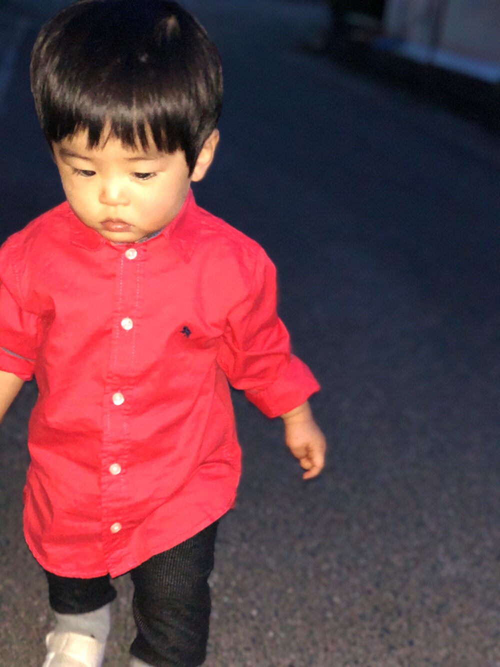 「1歳3ヶ月、85cm、男の子コーデ、H&M、赤」｜「H&Mのアイテム（シャツ/ブラウス、レッド系）」を使った、Asahi ໒꒱*॰さん（キッズ・80cm）の春コーディネートの1枚目の写真