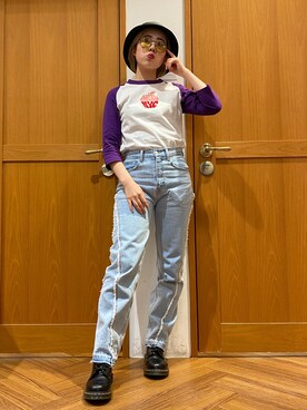 「X-girl（エックスガール）のX-girl × CHAMPION B/B TEE（Tシャツ/カットソー）」を使った、久山　由理香さん（レディース・156cm）の春コーディネート