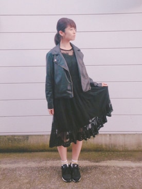 「nice claup」｜「アイテム（ライダースジャケット）」を使った、なかさん（レディース・168cm）の春コーディネート
