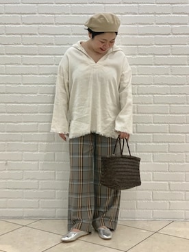 「unfil」｜「アイテム（ハンチング/ベレー帽）」を使った、くぼたさん（レディース・153cm）の春コーディネート