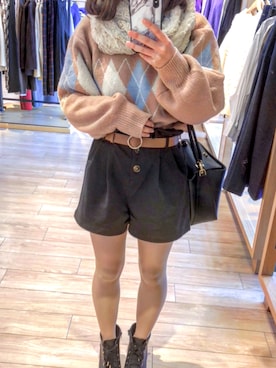 「Heather（ヘザー）のアイテム（パンツ、ブラック系）」を使った、ゆさん（レディース・158cm）の冬コーディネート