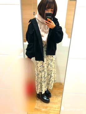 「Heather（ヘザー）のナカワタエリツキコート　821464（その他アウター、ブラック系）」を使った、ゆさん（レディース・158cm）の冬コーディネート