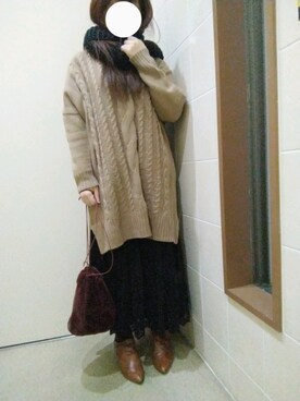 「ブラウン×ブラック」｜「アイテム（ワンピース/ドレス）」を使った、にゃっつん。さん（レディース・164cm）の冬コーディネート