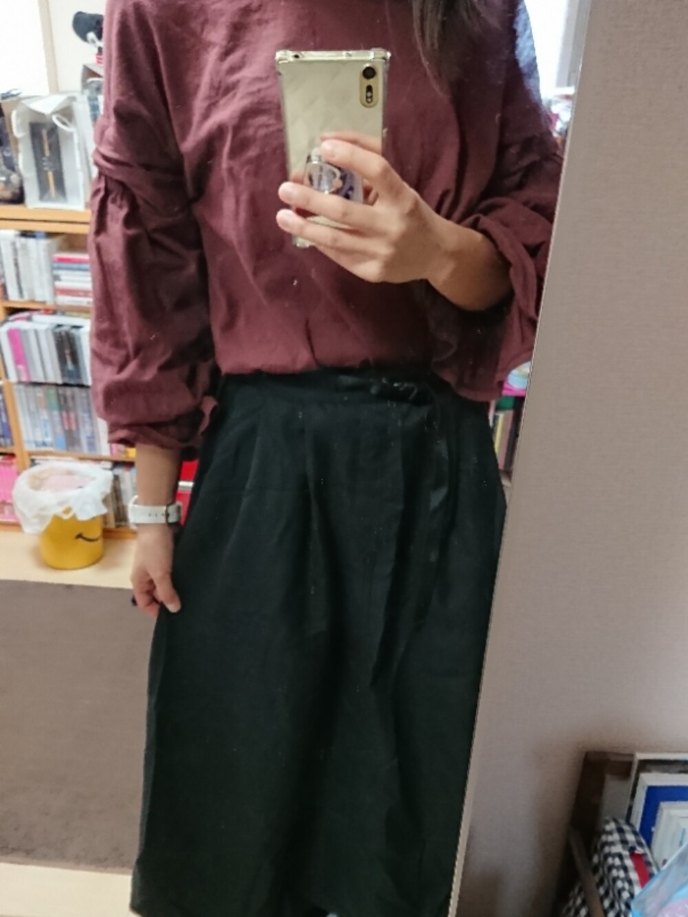 「RETRO GIRLのコットンフレアスカート（スカート、ブラック系）」を使った、なつみさん。さん（レディース・163cm）の秋コーディネートの1枚目の写真