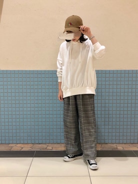 「Green　Parks（グリーンパークス）の裏毛ボリュームパーカー＊（パーカー）」を使った、Sakuさん（レディース・160cm）の秋コーディネート