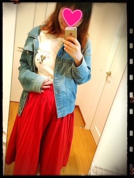 「ミッキーT」｜「アイテム（デニムジャケット）」を使った、むんさん（レディース・160cm）の春コーディネート