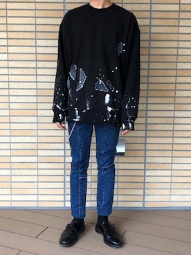 「PUBLIC TOKYO（パブリックトウキョウ）のブロークンリメイクデニム（デニムパンツ）」を使った、SuZuAさん（メンズ・170cm）の春コーディネート