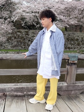 「Adoon plain（アドーンプレーン）のアイテム（パンツ）」を使った、SuZuAさん（メンズ・160cm・20代）の春コーディネート