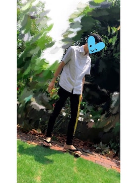 「OFF-WHITE」｜「アイテム（サンダル）」を使った、〓下駄ザムライ〓さん（メンズ・173cm）の夏コーディネート