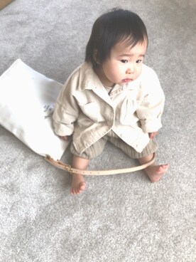 「子供服」｜「アイテム（デニムジャケット）」を使った、⁂ののたけ⁂さん（キッズ・70cm）の冬コーディネート