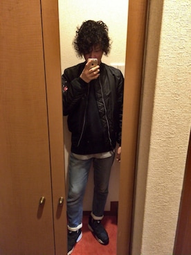 「RAGEBLUE（レイジブルー）の＜トレンドのロング丈＞ワッフルロングカットソー/733404（Tシャツ/カットソー）」を使った、藤井 すぐるさん（メンズ・169cm）の冬コーディネート