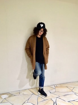 「COREFIGHTER（コアファイター）のアイテム（キャップ）」を使った、藤井 すぐるさん（メンズ・170cm）の秋コーディネート