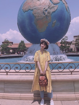 「BEAMS（ビームス）のアイテム（シャツワンピース）」を使った、zmy_朱梦园さん（レディース・164cm）の夏コーディネート