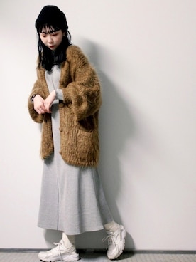 「アイテム（ニットキャップ/ビーニー）」を使った、Kaeさん（レディース・165cm）の冬コーディネート