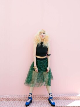 「BITCHING AND JUNKFOOD（ビッチングアンドジャンクフード）のアイテム（キャミソール、ブラック系）」を使った、ichihoさんの春コーディネート