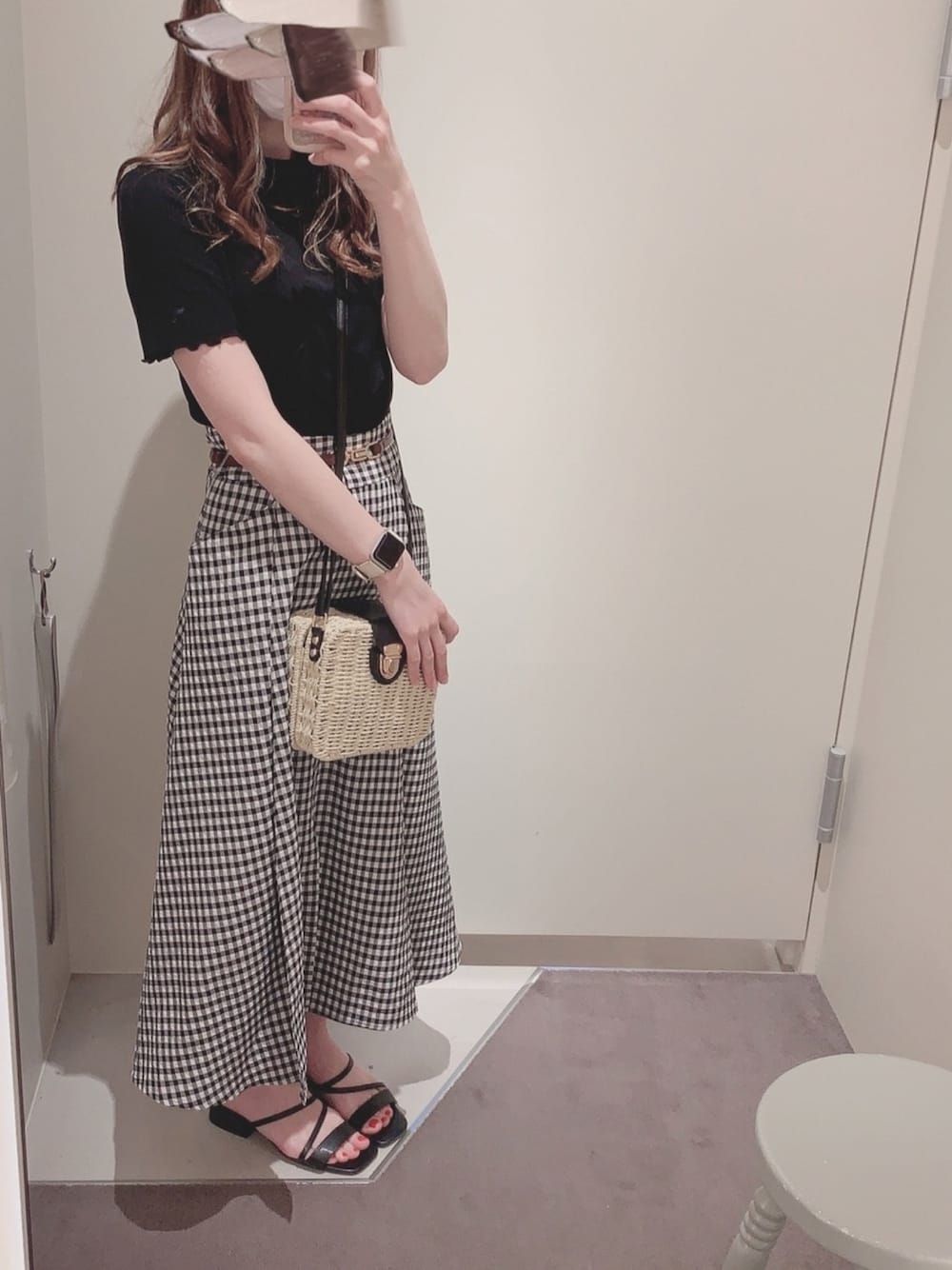 「モノクロ」｜「GRLの配色スクエアカゴショルダーバッグ（かごバッグ、ホワイト系）」を使った、naruさん（レディース・154cm）の夏コーディネートの1枚目の写真