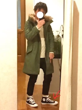 「コンバース ハイカット」｜「アイテム（モッズコート）」を使った、ponさん（メンズ・160cm）の冬コーディネート