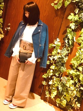 「HVC（エイチブイシー）のアイテム（ライダースジャケット）」を使った、HVC市原店さん（レディース・152cm）の冬コーディネート