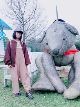 「アイテム（つなぎ/オールインワン、ベージュ系）」を使った、Jw薇薇さん（レディース・152cm）の春コーディネート