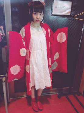「花園神社のアイテム（浴衣、レッド系）」を使った、ほのか＊おしくらまんじゅさん（レディース）の夏コーディネート