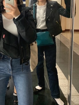 「stradivarius（ストラディバリウス）のアイテム（ライダースジャケット）」を使った、はなさん（レディース・156cm）の春コーディネート