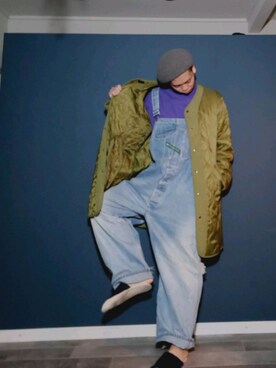 「コート」｜「アイテム（オールインワン・サロペット）」を使った、daaaaaayama02さん（メンズ・176cm）の冬コーディネート