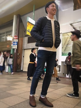 「＃デニム」｜「アイテム（ダウンジャケット/コート）」を使った、MORIOさん（メンズ・175cm）の冬コーディネート