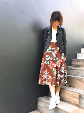 「andemiu」｜「アイテム（ライダースジャケット）」を使った、satomiiさん（レディース・158cm）の春コーディネート