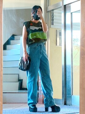 「sheinのアイテム（デニムパンツ、ブルー系）」を使った、higueriさん（レディース）の秋コーディネート