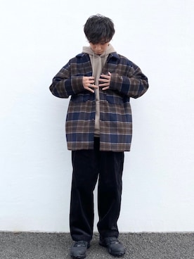 「チェック柄に恋してる」｜「アイテム（その他アウター）」を使った、なかやんさん（メンズ・166cm）の秋コーディネート