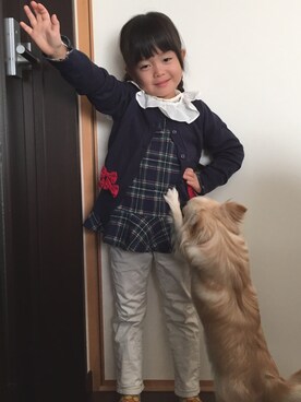 「BRANSHES（ブランシェス）のアイテム（トップス、ブルー系）」を使った、あんぱんちさん（キッズ）の冬コーディネート