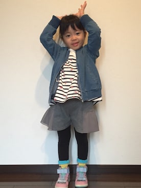 「BRANSHES（ブランシェス）のシンプルジャケット（ブルゾン、ブルー系）」を使った、あんぱんちさん（キッズ）の春コーディネート