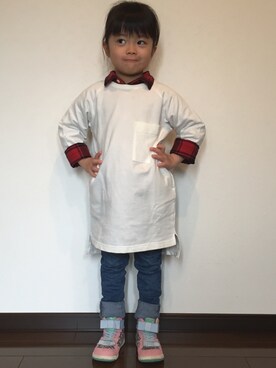 「GLOBAL WORK（グローバルワーク）の【キッズ】フランネルガラシャツ/726817（シャツ/ブラウス、レッド系）」を使った、あんぱんちさん（キッズ）の春コーディネート